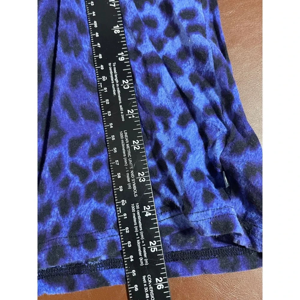 Michael Kors Womens XL Blue Black Leopard Animal Print Long Sleeve Crew Neck Top
